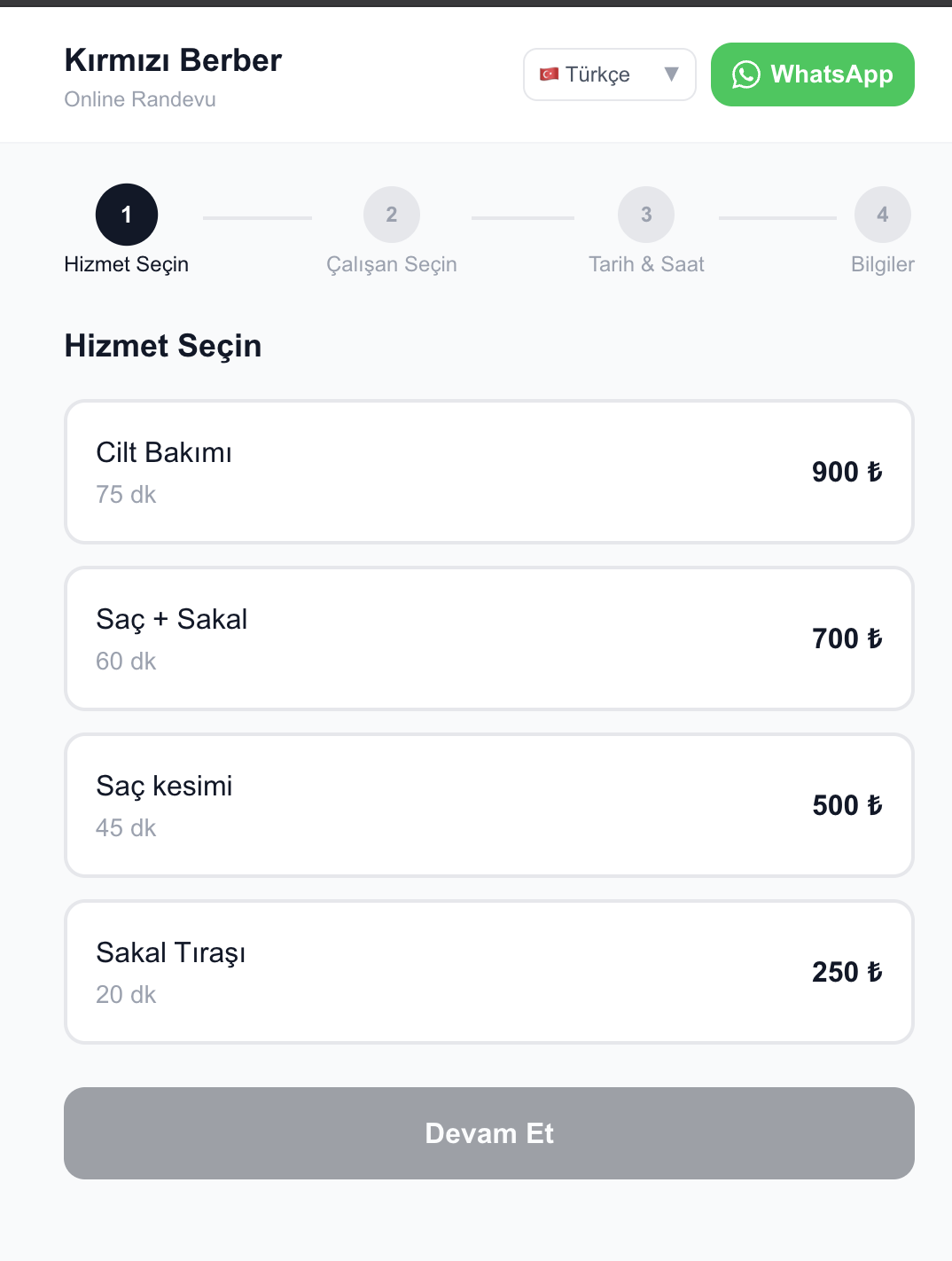 Hizmet Seçin